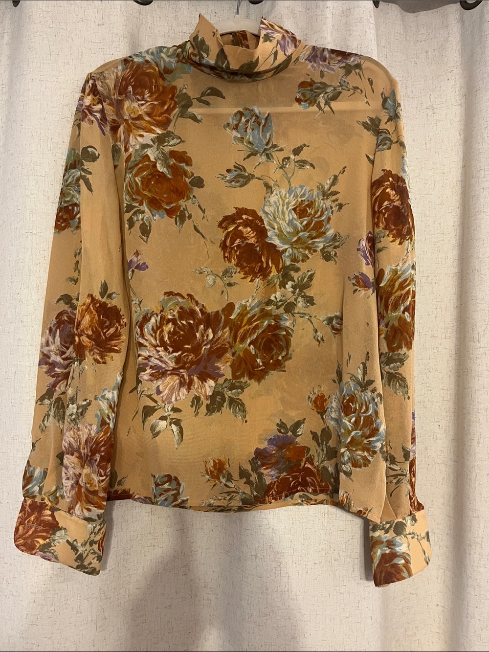 Emanuel Ungaro parallete Paris Floral Mock Neck Long-Sleeve Blouse in gold